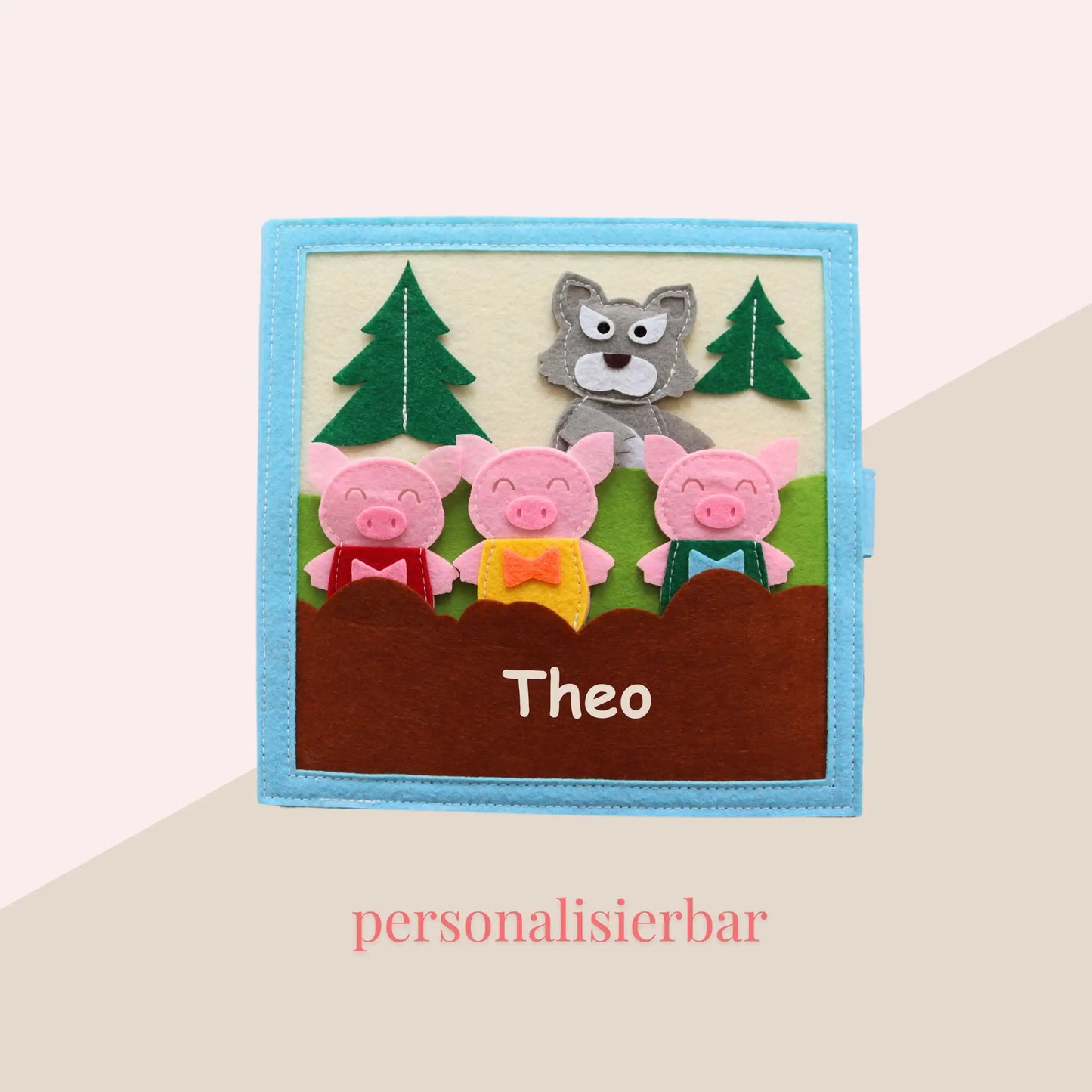 Personalisiert Quiet Book Drei kleinen Schweinchen mit Fingerpuppen