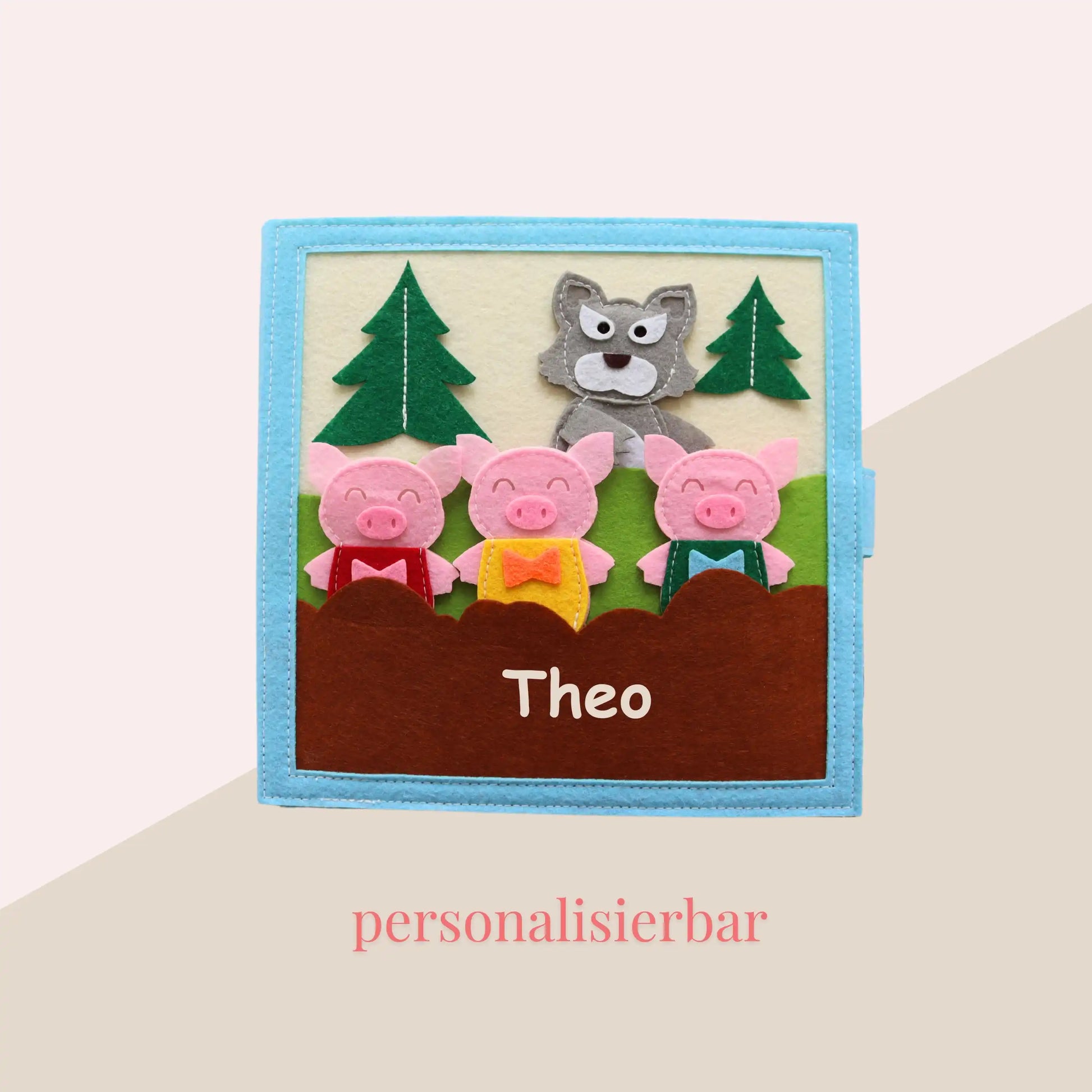 Personalisiert Quiet Book Drei kleinen Schweinchen mit Fingerpuppen